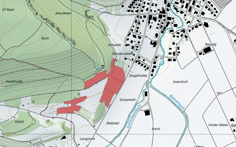 Landeskarte swisstopo mit dem Schutzperimeter von Grossmatt (Trockenwiese)