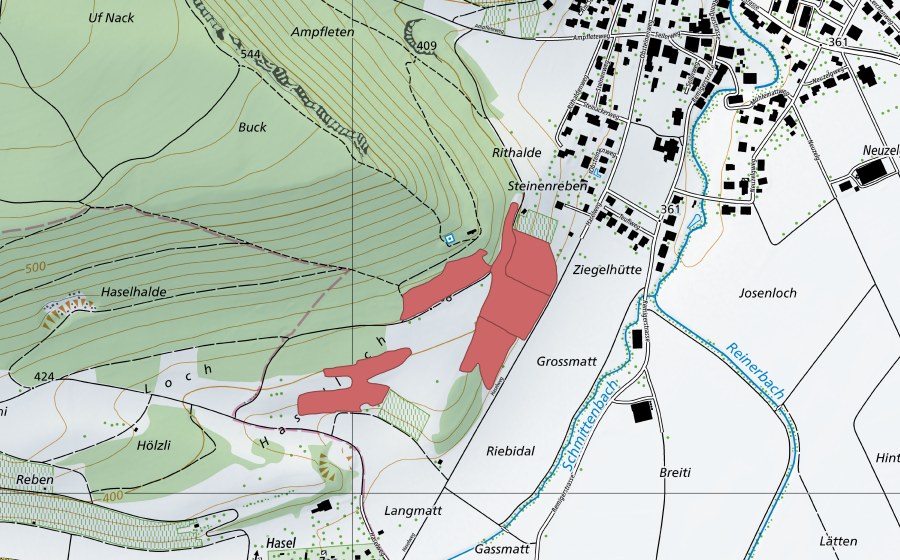 swisstopo national map showing the protected perimeter of Grossmatt (Dry meadow)
