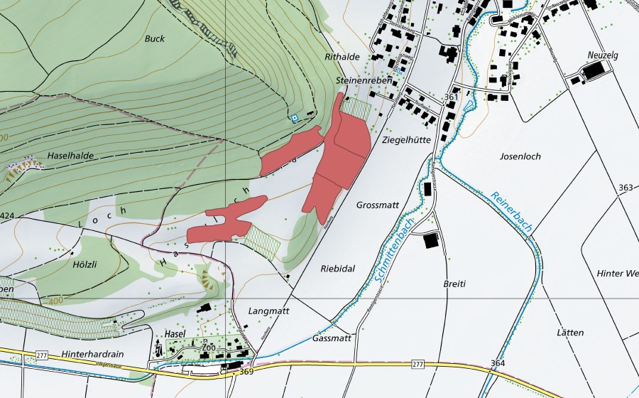 Landeskarte swisstopo mit dem Schutzperimeter von Grossmatt (Trockenwiese)