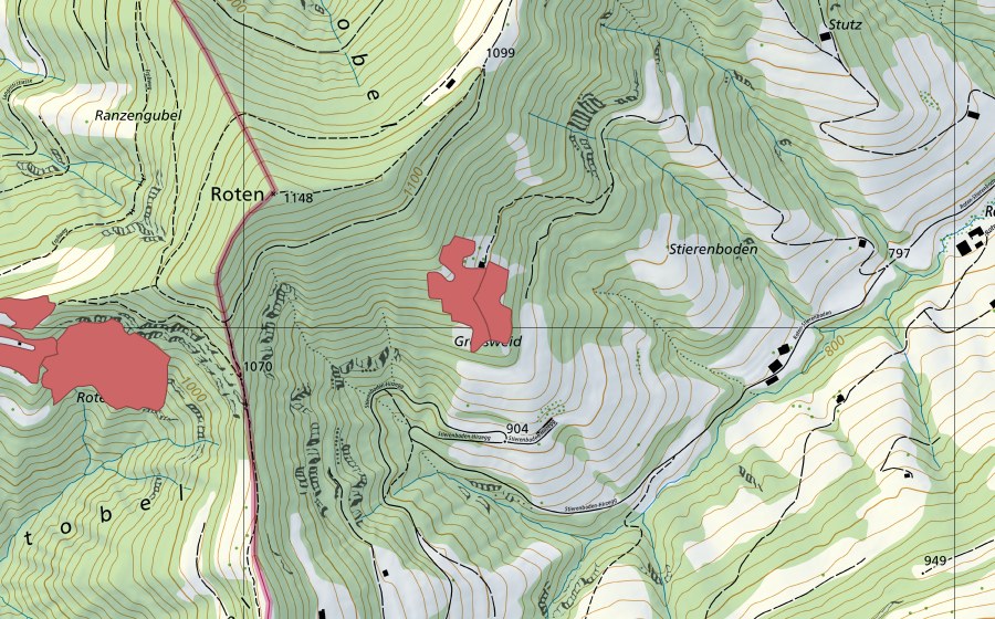 Landeskarte swisstopo mit dem Schutzperimeter von Grossweid (Trockenwiese)