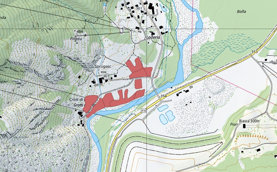 swisstopo national map showing the protected perimeter of Grotti di Loderio (Dry meadow)