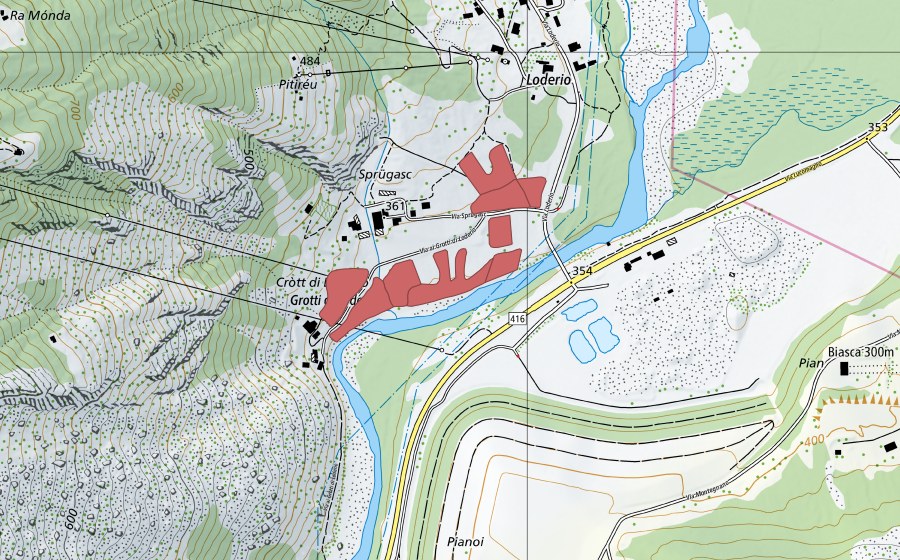 Carte nationale swisstopo avec le périmètre protégé de Grotti di Loderio (Prairie sèche)