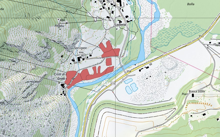Landeskarte swisstopo mit dem Schutzperimeter von Grotti di Loderio (Trockenwiese)
