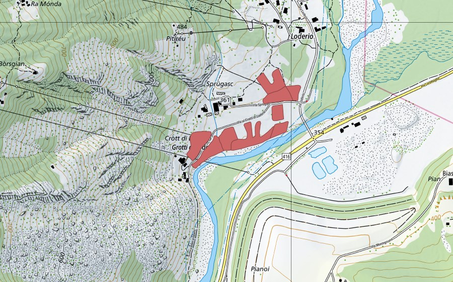 Carte nationale swisstopo avec le périmètre protégé de Grotti di Loderio (Prairie sèche)