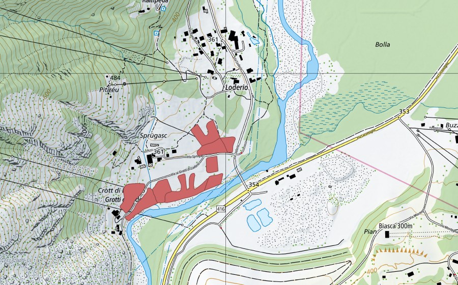 Landeskarte swisstopo mit dem Schutzperimeter von Grotti di Loderio (Trockenwiese)