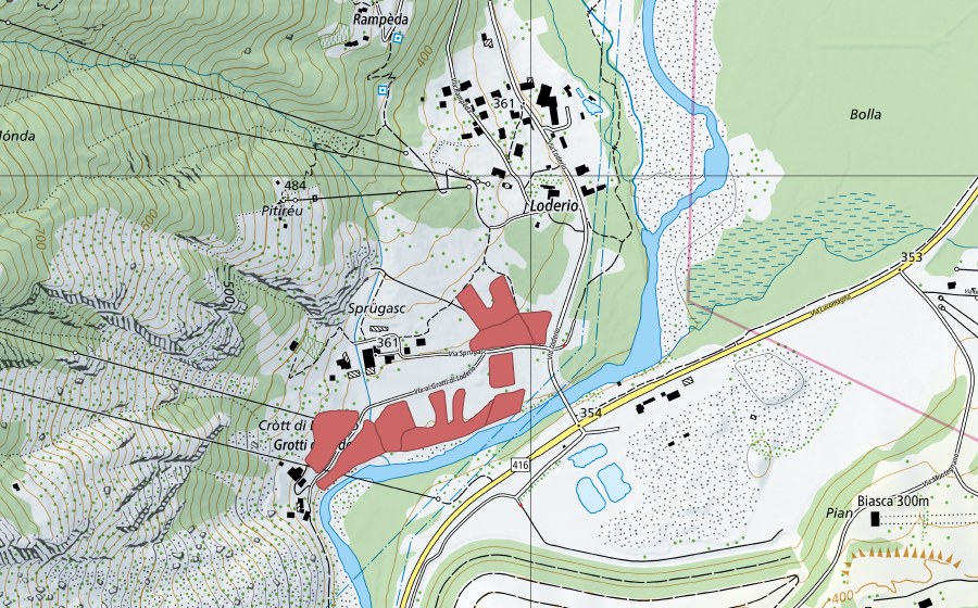 Landeskarte swisstopo mit dem Schutzperimeter von Grotti di Loderio (Trockenwiese)