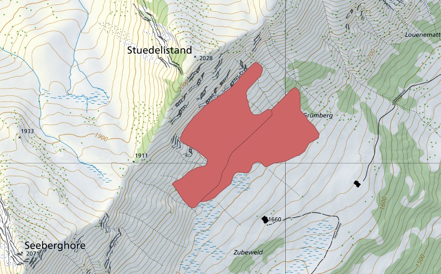 swisstopo national map showing the protected perimeter of Grümberg (Dry meadow)