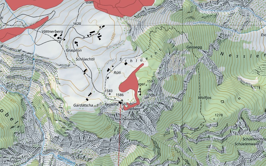 Landeskarte swisstopo mit dem Schutzperimeter von Guger (Trockenwiese)