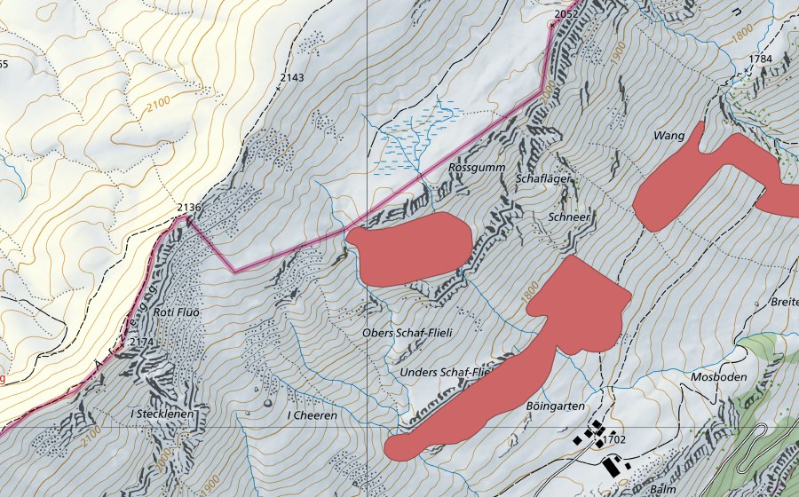 Carte nationale swisstopo avec le périmètre protégé de Gumm (Prairie sèche)