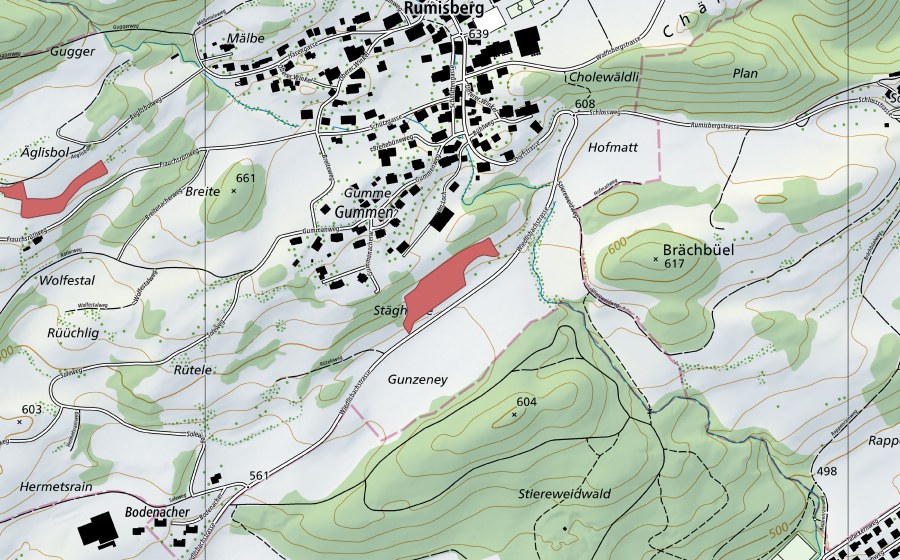 Carte nationale swisstopo avec le périmètre protégé de Gumme (Prairie sèche)