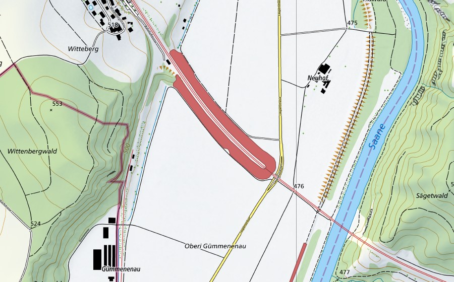 swisstopo national map showing the protected perimeter of Gümmenenau (Dry meadow)