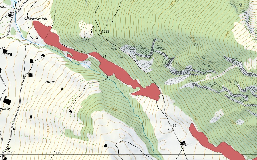Landeskarte swisstopo mit dem Schutzperimeter von Gurbsbach (Trockenwiese)