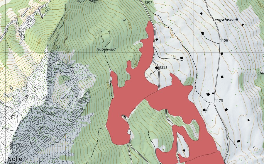 Landeskarte swisstopo mit dem Schutzperimeter von Gürmschi (Trockenwiese)