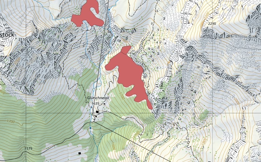 swisstopo national map showing the protected perimeter of Gütschnessli (Dry meadow)