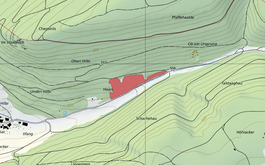 swisstopo national map showing the protected perimeter of Haartel (Dry meadow)