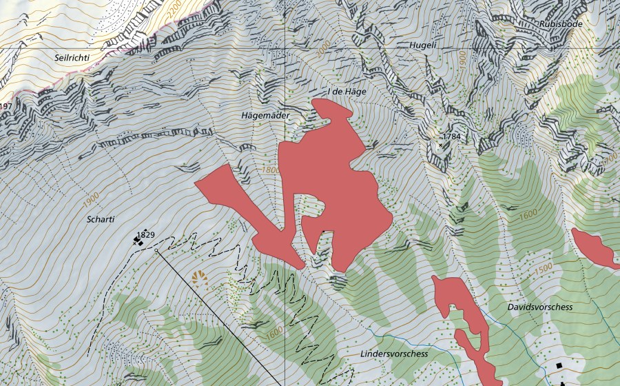 Carte nationale swisstopo avec le périmètre protégé de Hägemäder (Prairie sèche)