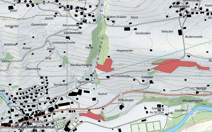 swisstopo national map showing the protected perimeter of Hagenacker (Dry meadow)