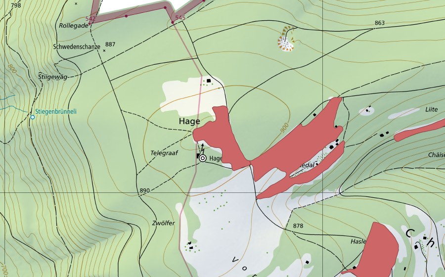 swisstopo national map showing the protected perimeter of Hagenturm (Dry meadow)
