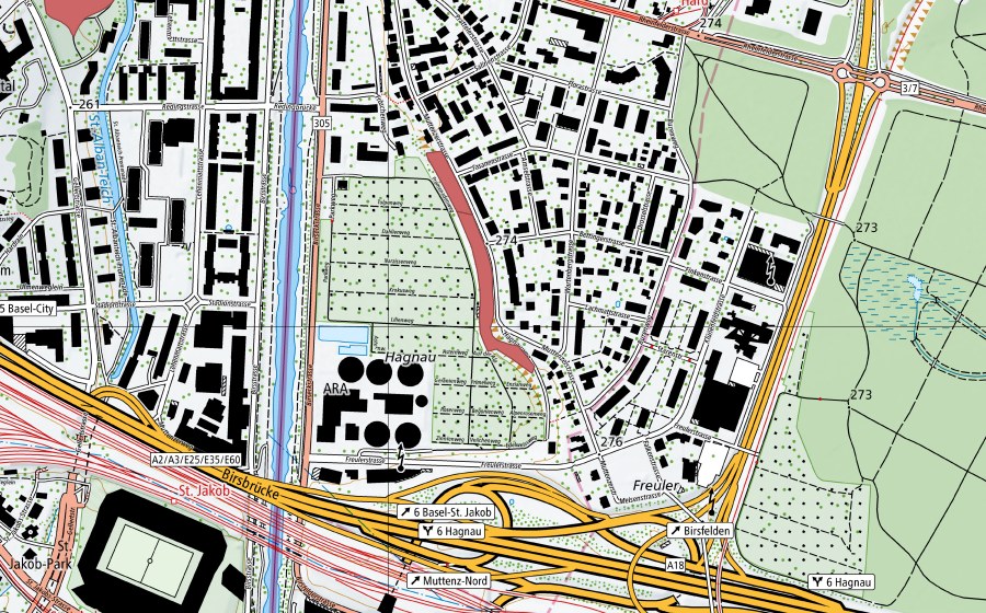 swisstopo national map showing the protected perimeter of Hagnau (Dry meadow)