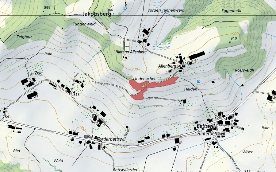 swisstopo national map showing the protected perimeter of Halden (Dry meadow)