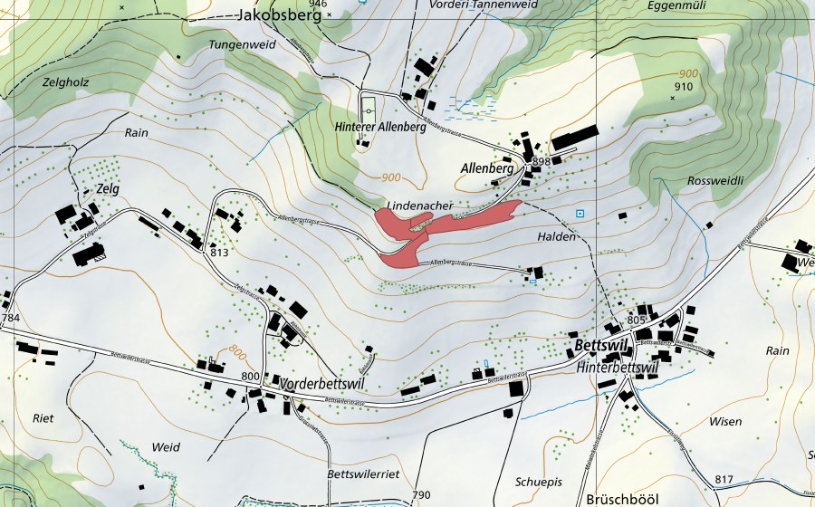 Landeskarte swisstopo mit dem Schutzperimeter von Halden (Trockenwiese)