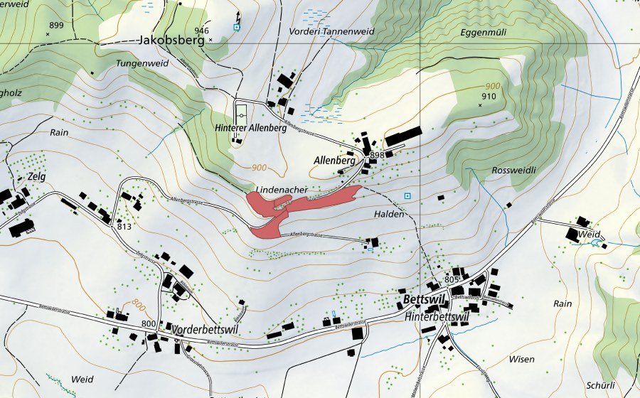 Carte nationale swisstopo avec le périmètre protégé de Halden (Prairie sèche)