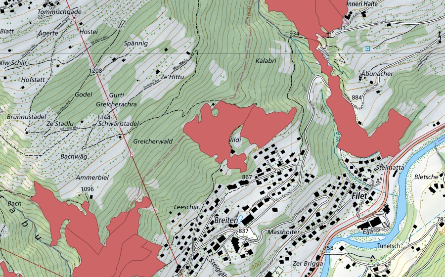 Carte nationale swisstopo avec le périmètre protégé de Halte (Prairie sèche)
