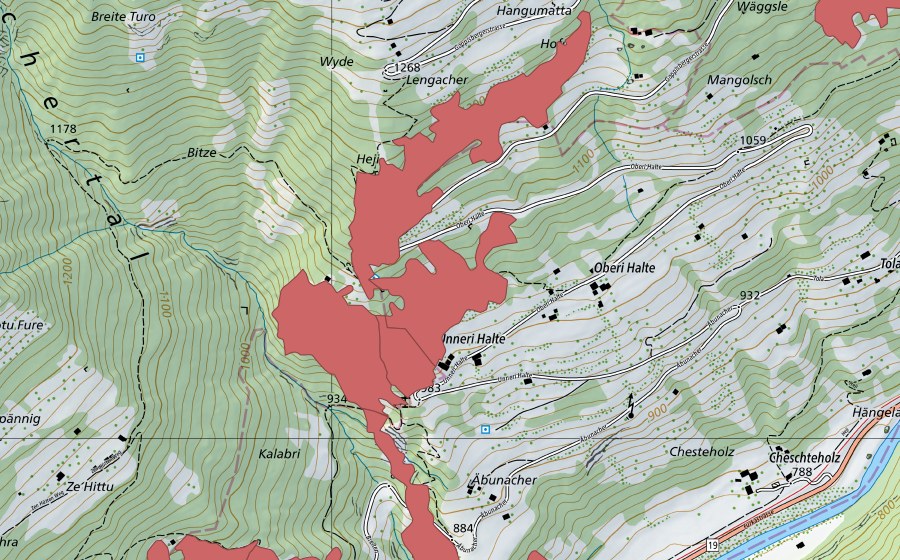 Carte nationale swisstopo avec le périmètre protégé de Halte (Prairie sèche)