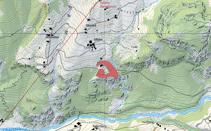 Carte nationale swisstopo avec le périmètre protégé de Halten (Prairie sèche)