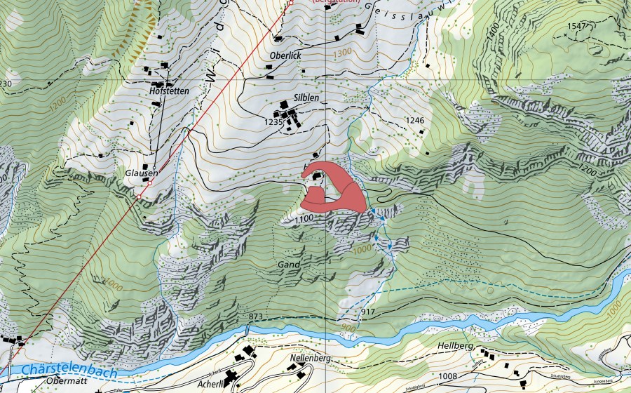 swisstopo national map showing the protected perimeter of Halten (Dry meadow)