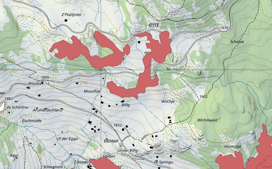 Carte nationale swisstopo avec le périmètre protégé de Hannig (Prairie sèche)