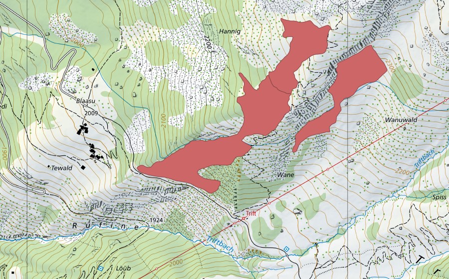 swisstopo national map showing the protected perimeter of Hannig (Dry meadow)
