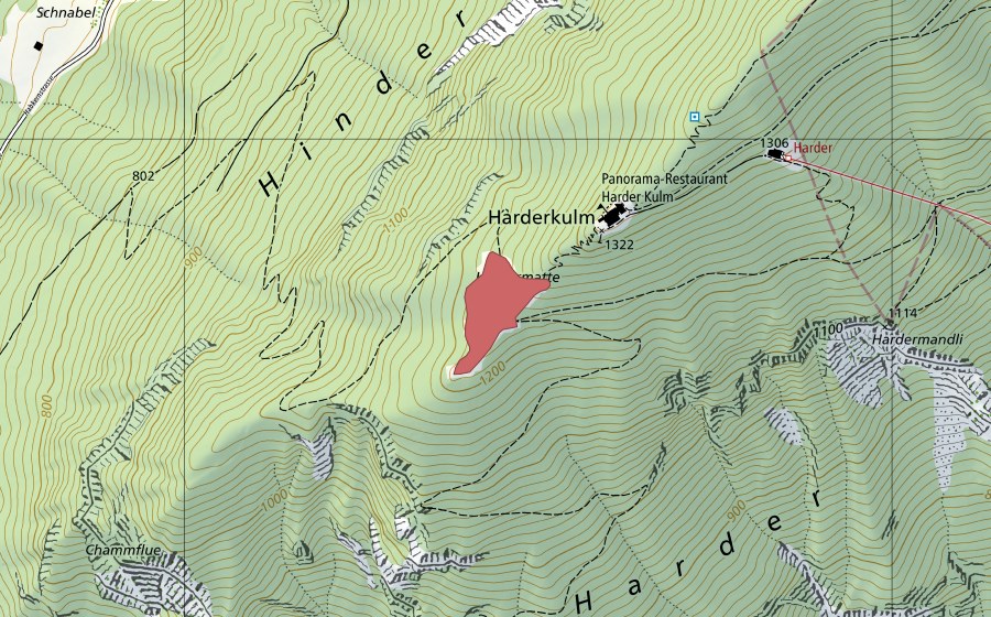 Carte nationale swisstopo avec le périmètre protégé de Harderkulm (Prairie sèche)