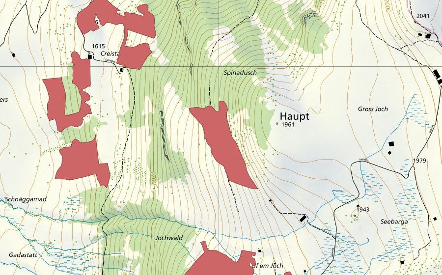 Carte nationale swisstopo avec le périmètre protégé de Haupt (Prairie sèche)