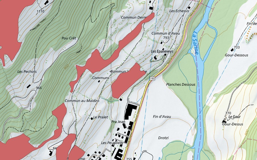 Landeskarte swisstopo mit dem Schutzperimeter von Haut Letron (Trockenwiese)