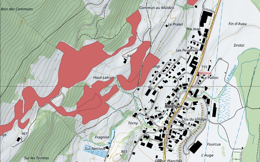 swisstopo national map showing the protected perimeter of Haut Letron (Dry meadow)