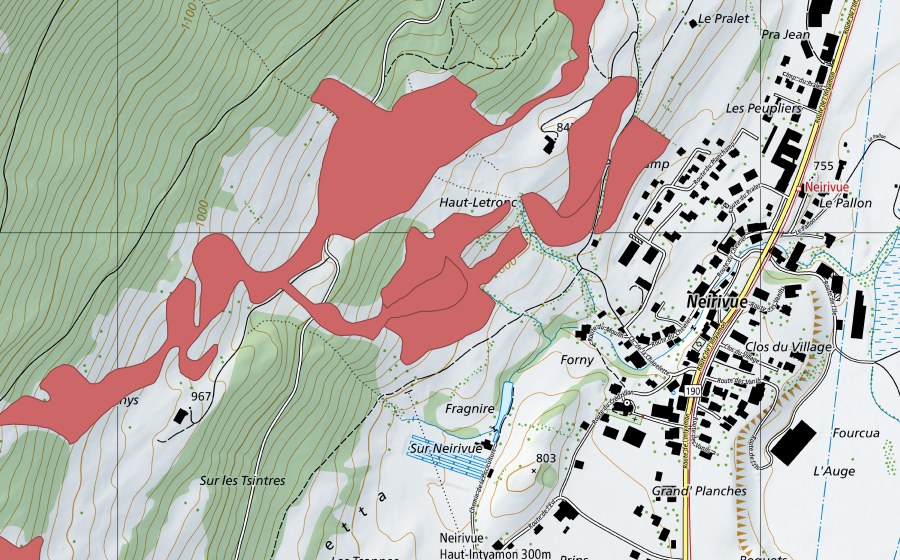 swisstopo national map showing the protected perimeter of Haut Letron (Dry meadow)