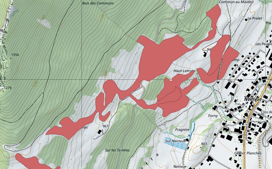 swisstopo national map showing the protected perimeter of Haut Letron (Dry meadow)