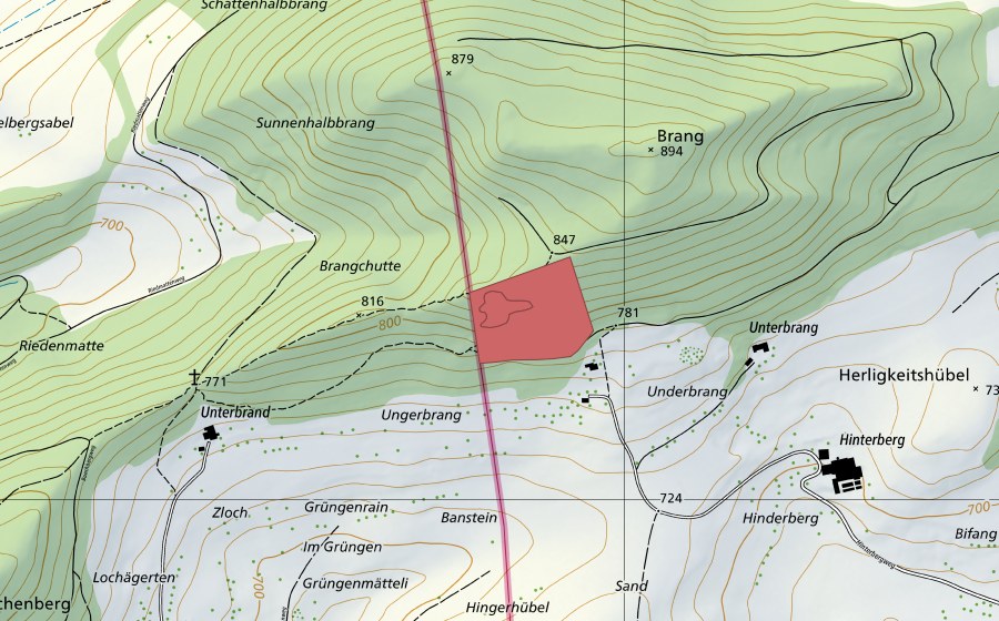 Carte nationale swisstopo avec le périmètre protégé de Häxenblätz (Prairie sèche)