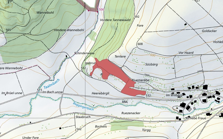 swisstopo national map showing the protected perimeter of Heerenbergli (Dry meadow)