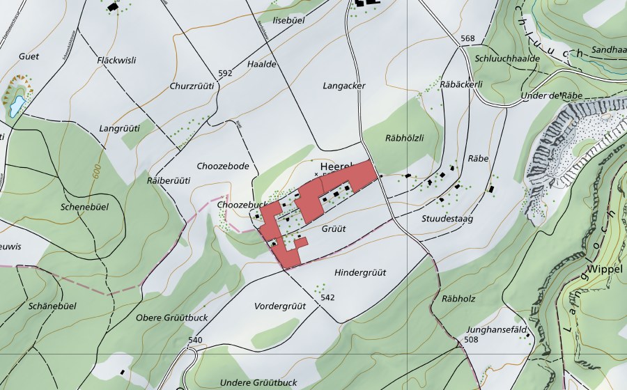 swisstopo national map showing the protected perimeter of Heerenbuck (Dry meadow)