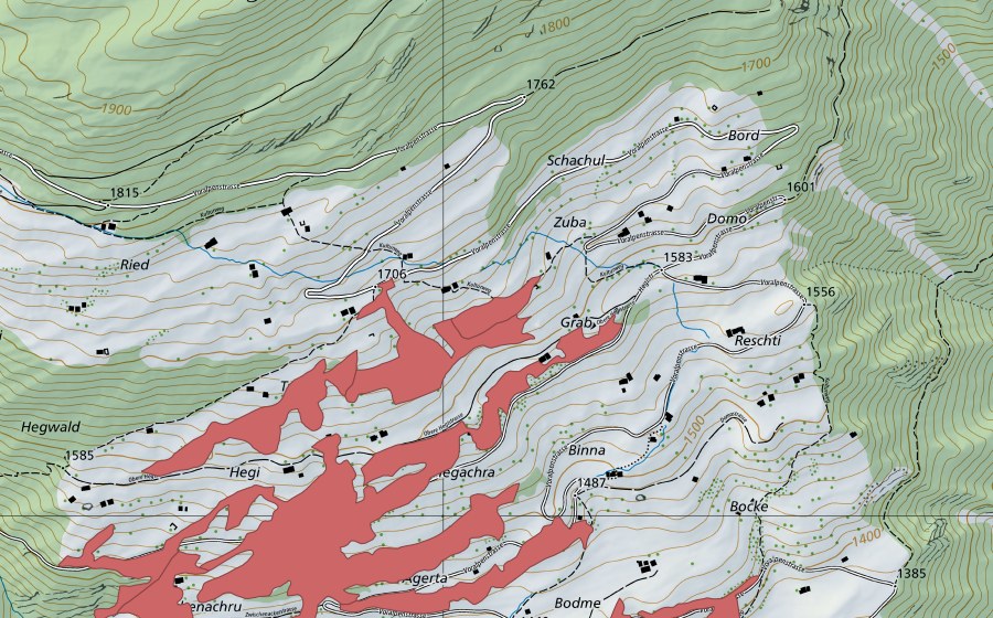 Carte nationale swisstopo avec le périmètre protégé de Hegi (Prairie sèche)
