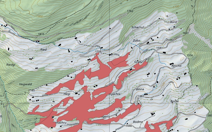 Carte nationale swisstopo avec le périmètre protégé de Hegi (Prairie sèche)