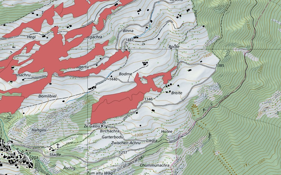swisstopo national map showing the protected perimeter of Hegi (Dry meadow)