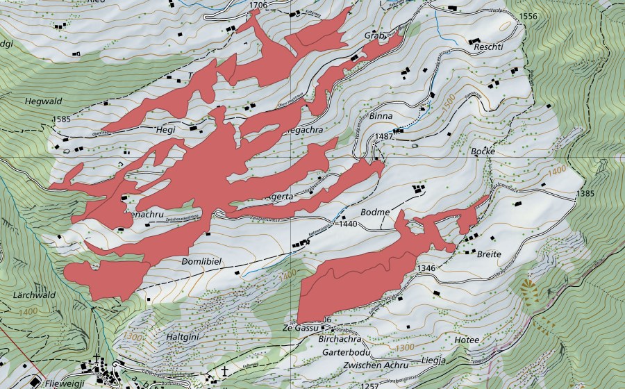 Carte nationale swisstopo avec le périmètre protégé de Hegi (Prairie sèche)