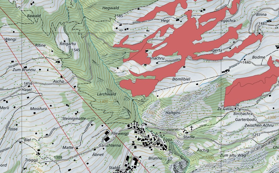 Landeskarte swisstopo mit dem Schutzperimeter von Hegi (Trockenwiese)