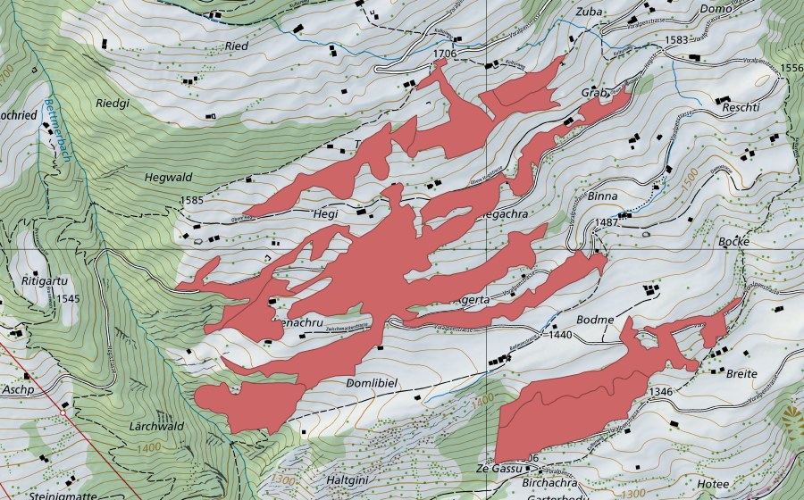 Carte nationale swisstopo avec le périmètre protégé de Hegi (Prairie sèche)