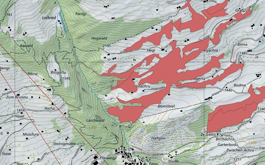 swisstopo national map showing the protected perimeter of Hegi (Dry meadow)