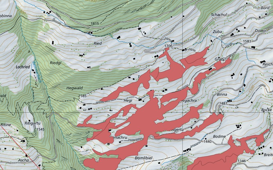 swisstopo national map showing the protected perimeter of Hegi (Dry meadow)