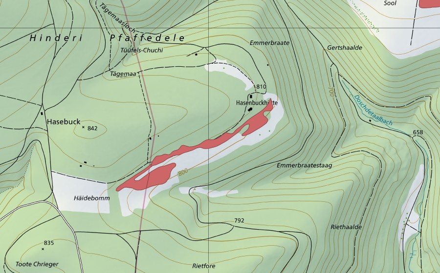 Carte nationale swisstopo avec le périmètre protégé de Heidenbomm (Prairie sèche)